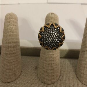 Stella & Dot Gun Metal and Gold Dome Sparkle Adjustable Ring Size 5-9